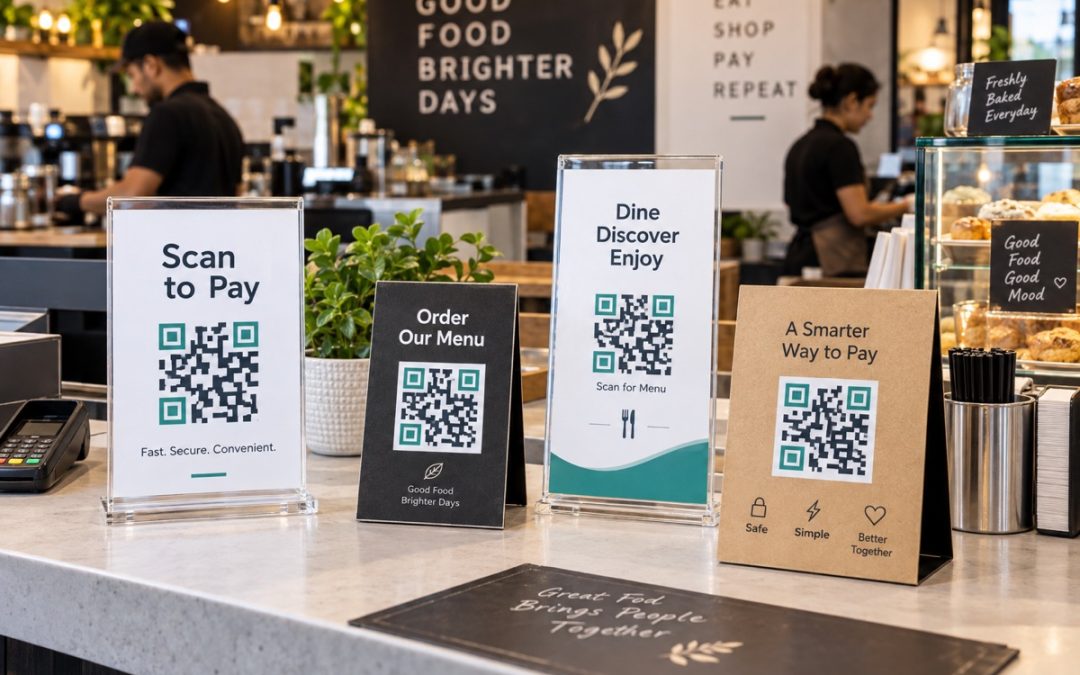 QR Code Display Stand Printing for Restaurants, Shops and Payment Counters