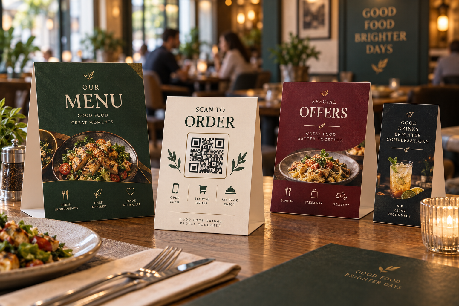 Restaurant Tent Card Printing for Offers Menus and QR Codes